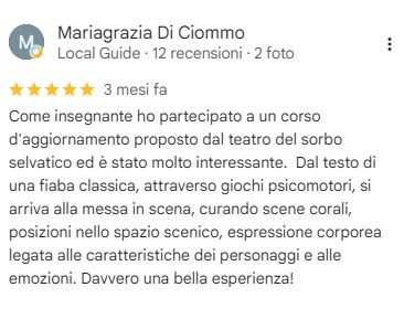 recensione della maestra Mariagrazia che ha partecipato a un corso di aggiornamento di teatro psicomotorio